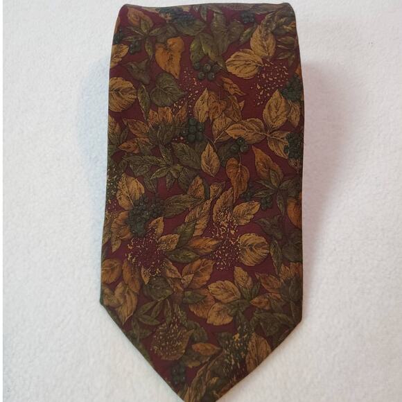 Vintage Woodward Men's 57 X 3 3/4 Burgundy Leaves Design Tie - Picture 6 of 6